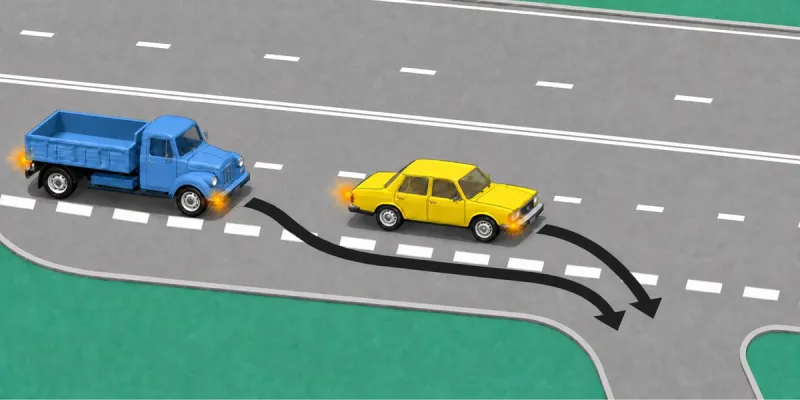 Question 2: Which vehicle driver violates the rules when turning on a road with a deceleration lane?