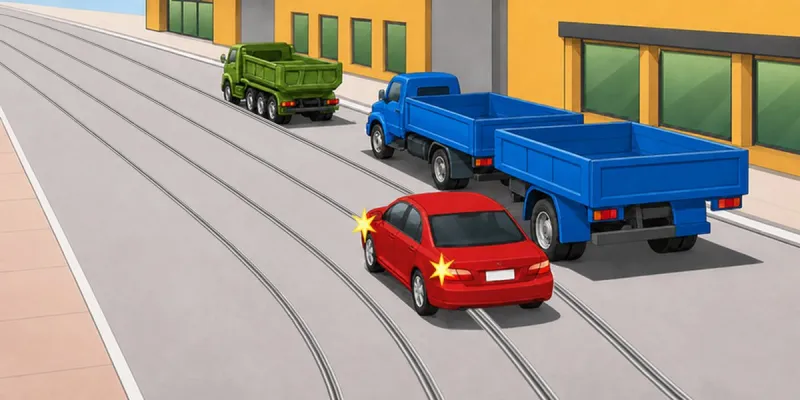 Question 1: May the driver of the red vehicle drive on the tram tracks?