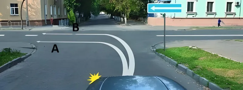 Question 3: In this situation, along which path is the driver permitted to make a left turn?
