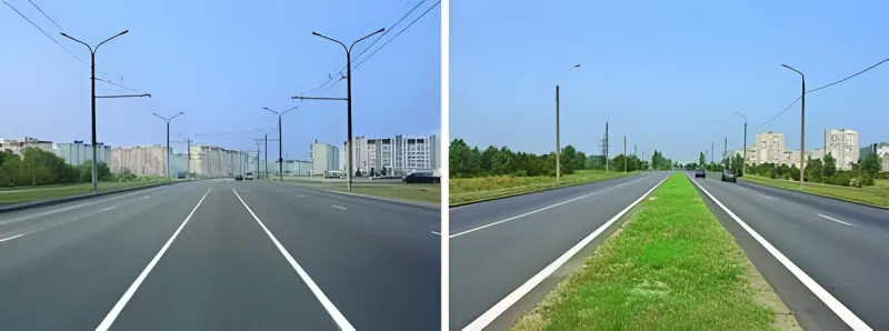 Question 4: In which image does the road have a median?