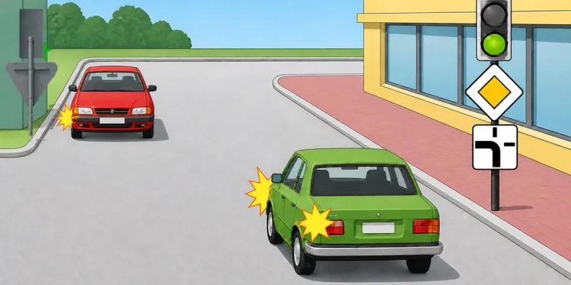 Question 10: The red automobile will proceed through the intersection: