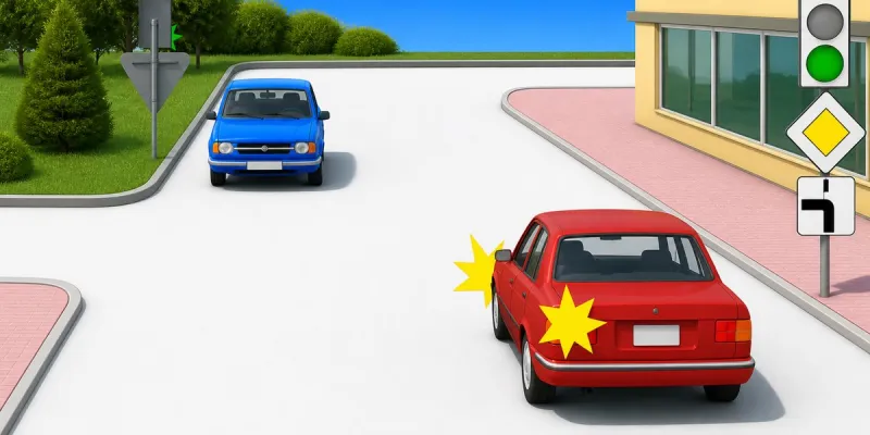 Question 9: The blue automobile will proceed through the intersection: