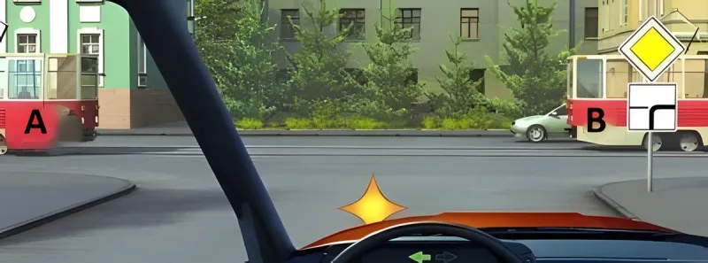 Question 9: When proceeding through the intersection, the driver must yield to: