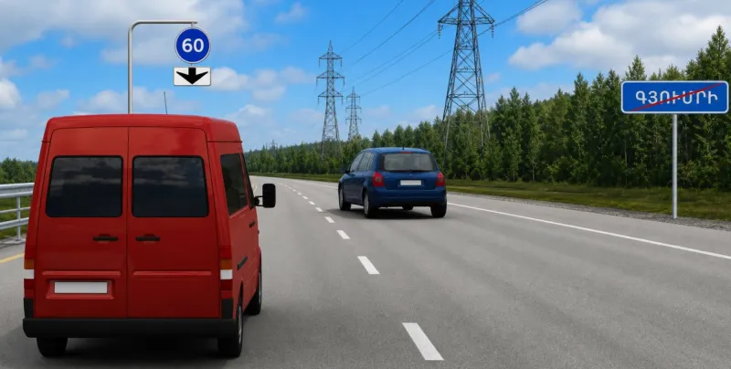 Question 159: At what speed may a bus driver continue proceeding within the zone marked by this road sig