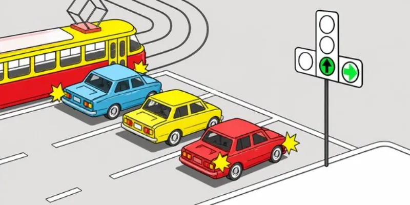 Question 12: Which vehicles are permitted to proceed under this traffic signal?