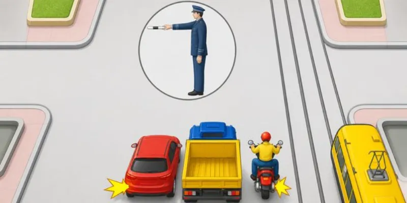 Question 12: Which answer correctly identifies the vehicles that are permitted to proceed?