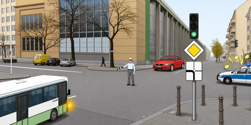 Question 12: In this situation, which vehicles are permitted to continue?