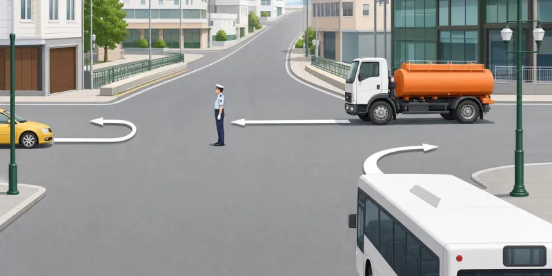 Question 12: The following drivers are permitted to continue along the indicated paths:
