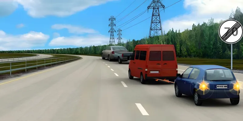 Question 71: What is the maximum speed at which the driver of the towing bus may proceed in this situat