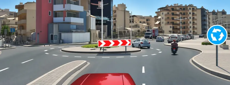 Question 102: When making a U-turn at this intersection, which turn signal must be activated?