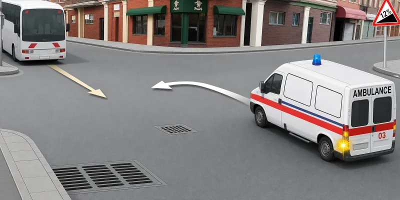 Question 131: Must the bus driver yield to the ambulance if the blue flashing beacon and special audible