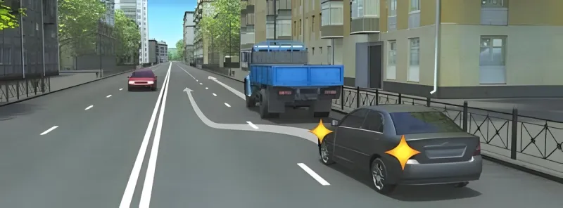 Вопрос 19: Какой манёвр выполняет водитель легкового автомобиля?